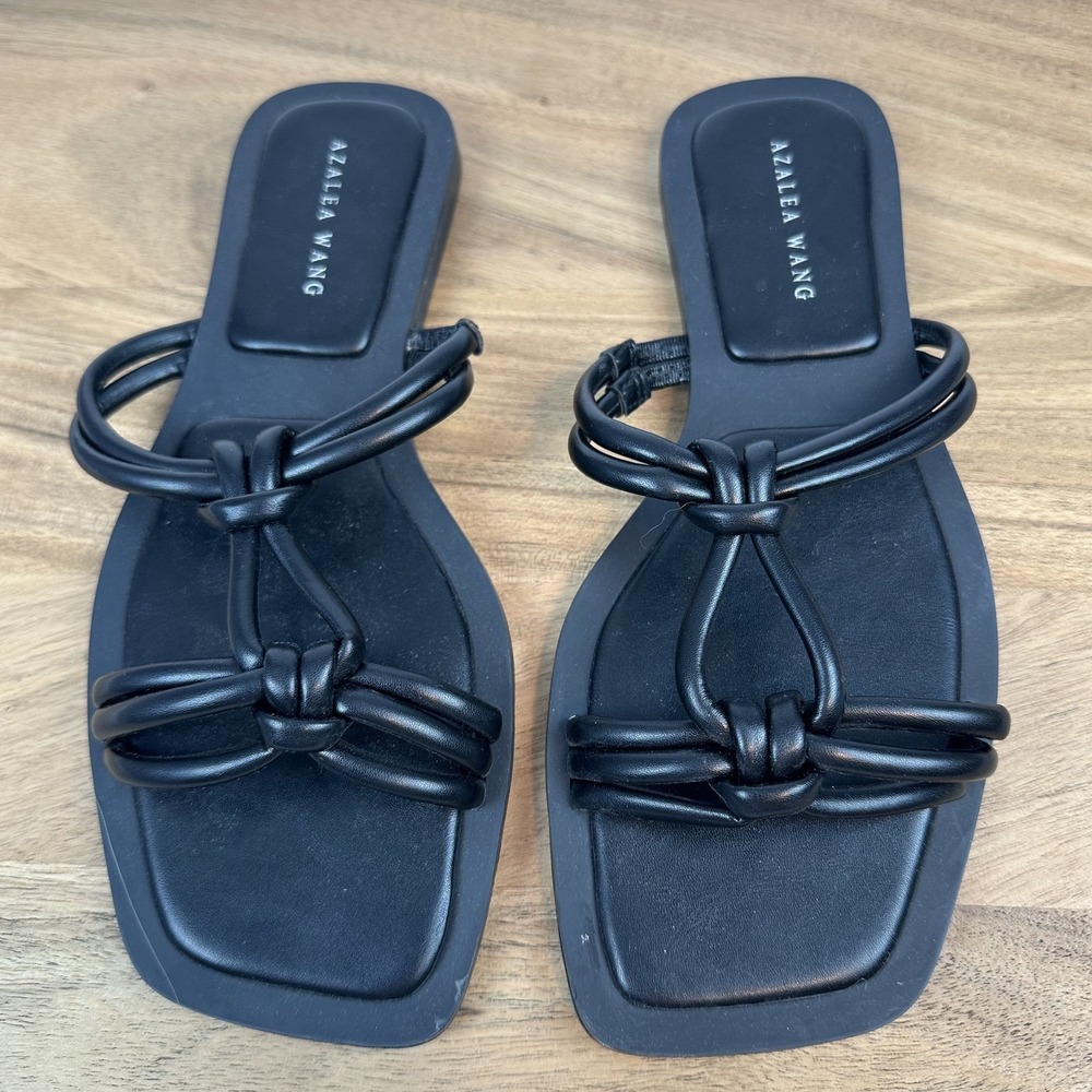 New NWOB Womens Azalea Wang Stetson Black‎ Leather Slides Sandals Size 7 M